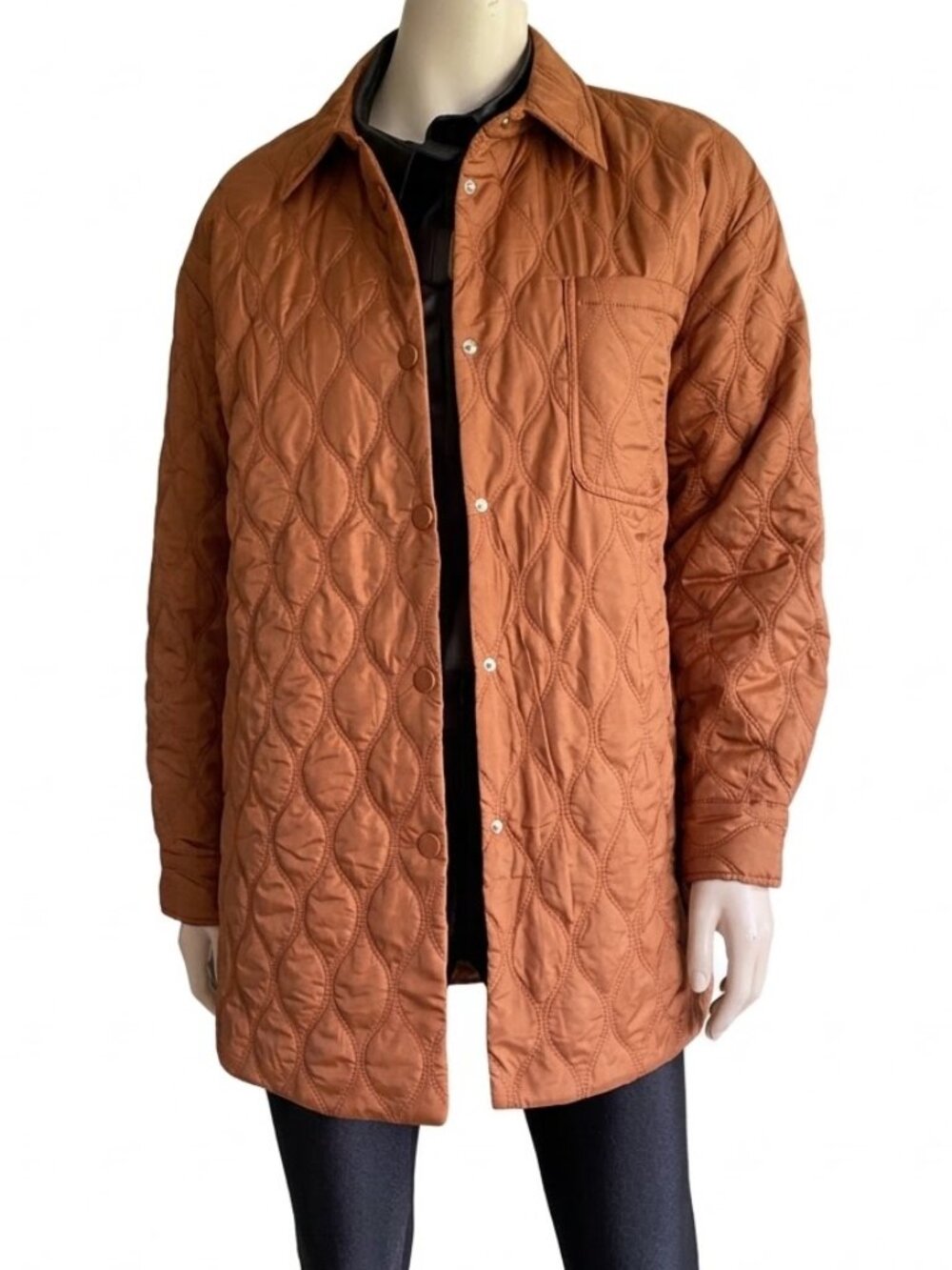Tribal Quilted Snap Front Jacket Shacket Cinnamon Rust Oversized Small